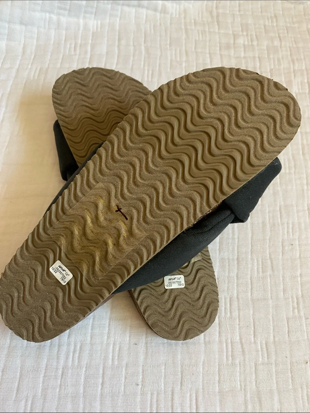 AERIE Black Knotted Cork-Style Slide Sandals